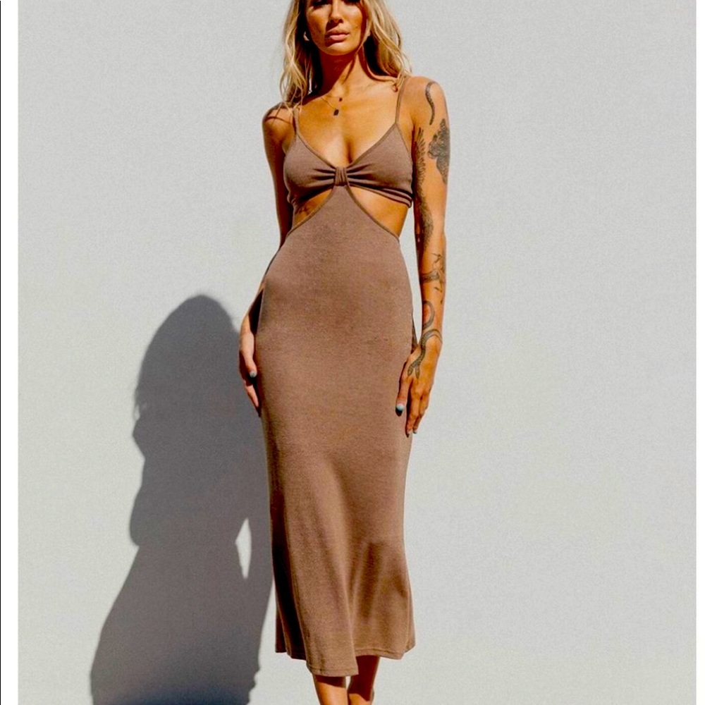 1 Tan Cut-Out Maxi Dress